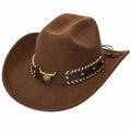Western Cowboyhut Braun mit Rindskopf-Emblem
