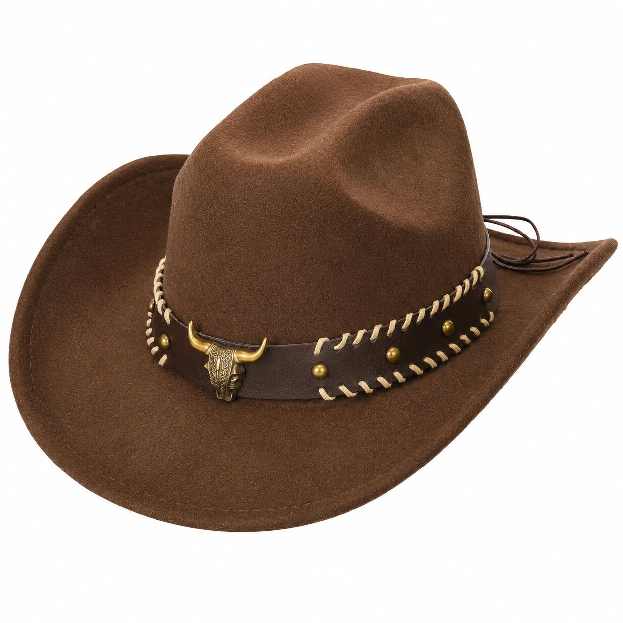 Western Cowboyhut Braun mit Rindskopf-Emblem