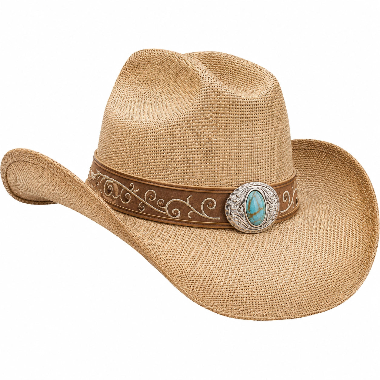Western Cowboyhut mit Verziertem Band - Beige