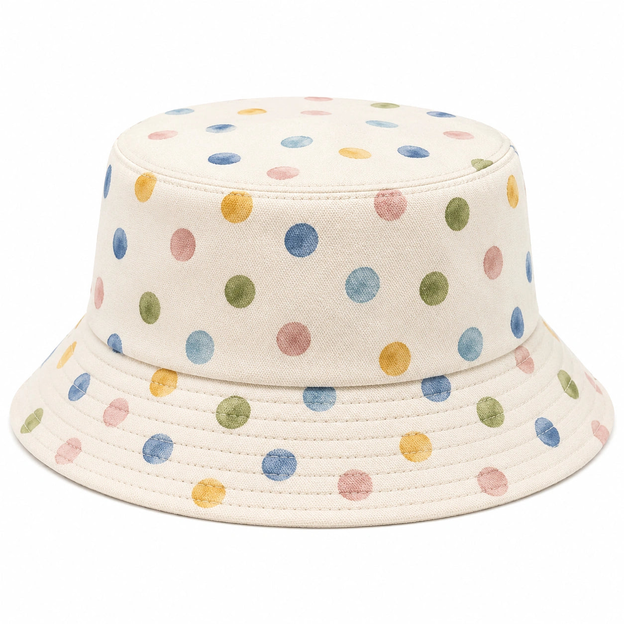 Bucket Hat mit Punktemuster in Beige und Mehrfarben