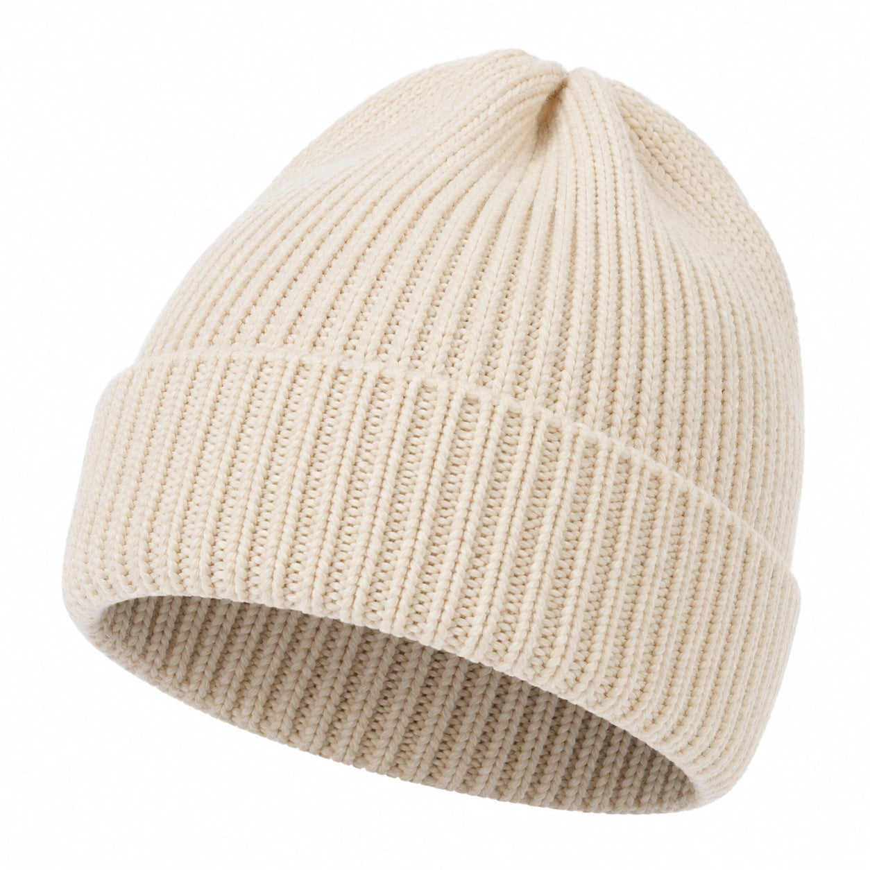 Unisex Beanie Mütze Rippenstrick Creme