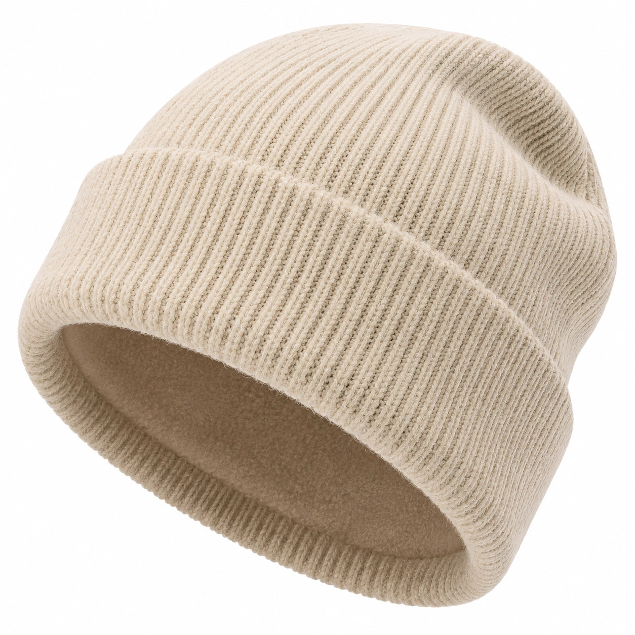 Unisex Beanie Beige mit Fleece-Futter